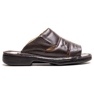 Chinelo Comfort Masculino em Couro Café - Pé Leve Calçados