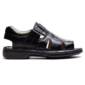 Sandália Comfort Masculino em Couro Preto - Pé Leve Calçados