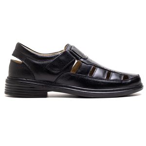 Sandália Comfort Masculino em Couro Preto - Pé Leve Calçados