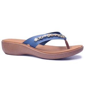 Chinelo Feminino Especial para Esporão de Calcâneo - Denim - PR475203DN - Pé Relax Sapatos Confortáveis