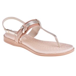 Rasteirinha Gardênia - Amêndoa / Ouro - PI-513009-AME - Pé Relax Sapatos Confortáveis