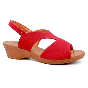 Sandália Salto Médio para Fascite Plantar - Vermelho - PR175-SMVE - Pé Relax Sapatos Confortáveis
