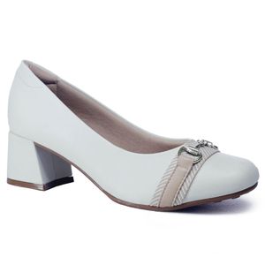 Sapato Social Feminino Confortável - Branco Off / Bege - PR7373-110BG - Pé Relax Sapatos Confortáveis