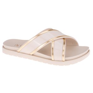 Tamanco Lótus - Creme / Dourado - TA-971400-CRD - Pé Relax Sapatos Confortáveis