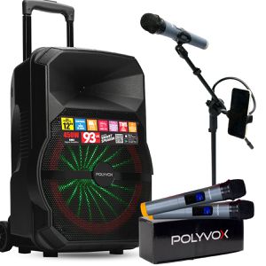 Caixa de Som Bluetooth XC-712T 450W + 2 Mic sem Fio + Tripé/ Suporte par... - POLYVOX