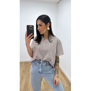 Camisa Iracema Marrom/Branca - B332 - PUROROSA