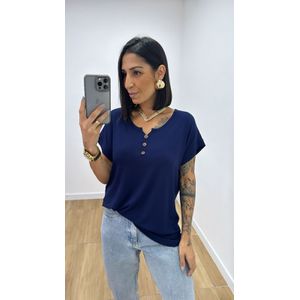 Tshirt Botões Azul - B499 - PUROROSA