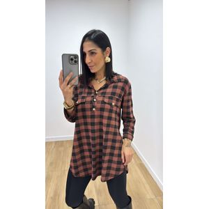 Camisa Emma Xadrez Marrom - B486 - PUROROSA