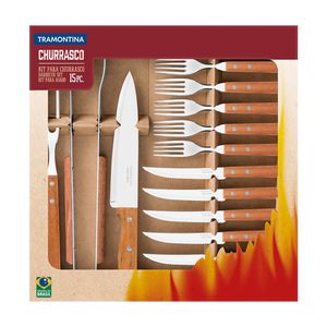 Kit Jogo Churrasco 3 Pçs Faca Garfo Inox + Tábua Tramontina, Naturalle