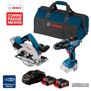 Combo Pague Menos Bosch 18V - Parafus. e Furadeira de Impacto de Impacto GSB 18V-50 + Serra Circular GKS 18V-57, 2 baterias 18V 4,0Ah 1 carregador e 1 bolsa 