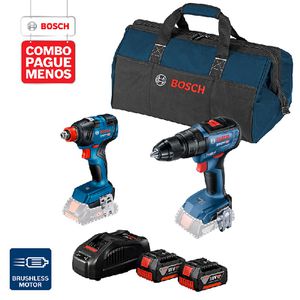 Combo Pague Menos Bosch 18V - Parafus. e Furadeira de Impacto de Impacto GSB 18V-50 + Chave de Impacto GDX 18V-200, 2 baterias 18V 4,0Ah 1 carregador e 1 bolsa