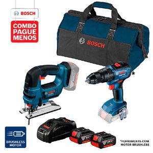 Combo Pague Menos Bosch 18V - Parafus. e Furadeira de Impacto de Impacto GSB 18V-50 + Serra Tico-Tico GST 18V-LI, 2 baterias 18V 4,0Ah 1 carregador e 1 bolsa