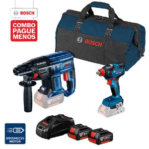 Combo Pague Menos Bosch 18V - Martelete Perf. GBH 180-LI SDS-Plus, 2J + Chave de Impacto GDX 18V-200, 2 baterias 18V 4,0Ah 1 carregador e 1 bolsa