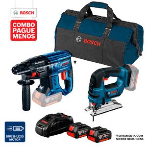 Combo Pague Menos Bosch 18V - Martelete Perf. GBH 180-LI SDS-Plus, 2J+ Serra Tico-Tico GST 18V-LI, 2 baterias 18V 4,0Ah 1 carregador e 1 bolsa^vc 