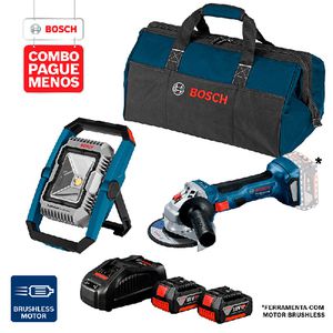 Combo Pague Menos Bosch 18V - Esmerilhadeira GWS 180-LI + Lanterna GLI 18V-1900, , 2 baterias 18V 4,0Ah 1 carregador e 1 bolsa