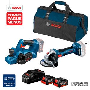 Combo Pague Menos Bosch 18V - Esmerilhadeira GWS 180-LI + Plaina GHO 18V-LI, 2 baterias 18V 4,0Ah 1 carregador e 1 bolsa