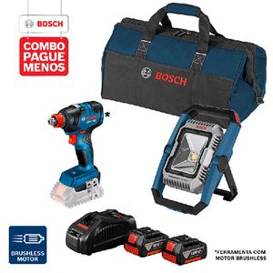 Combo Pague Menos Bosch 18V - Lanterna GLI 18V-1900,+ Chave de Impacto GDX 18V-200, 2 baterias 18V 4,0Ah 1 carregador e 1 bolsa