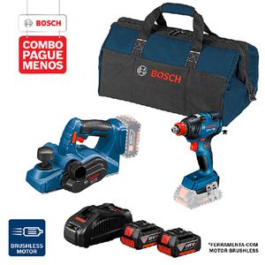 Combo Pague Menos Bosch 18V - Chave de Impacto GDX 18V-200 + Plaina GHO 18V-LI, 2 baterias 18V 4,0Ah 1 carregador e 1 bolsa