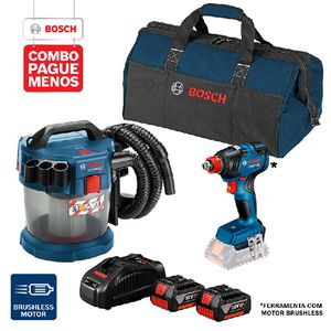 Combo Pague Menos Bosch 18V - Chave de Impacto GDX 18V-200 + Aspirador de Pó GAS 18V-10 L, 2 baterias 18V 4,0Ah 1 carregador e 1 bolsa