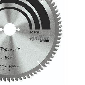 Disco de serra circular Bosch Optiline Wood ø254, furo de 30 mm, espessura de 1,8 mm, 80 dentes