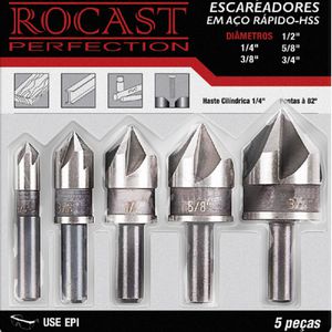 Jogo 5 Escareadores em Aço Rápido HSS 1/4pol a 3/4pol 250,0006 ROCAST