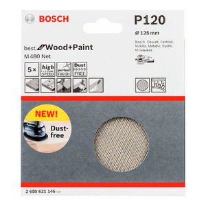 Disco de Lixa Bosch M480 Best for Wood & Paint; 125mm G120 Pacote com 5 unidades