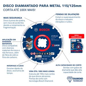 Disco diamantado para metal Bosch X-Lock 125mm