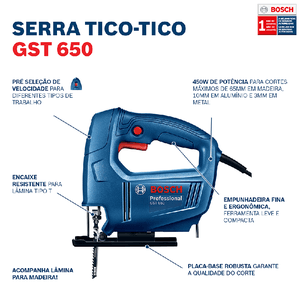 Serra Tico-Tico Bosch GST 650 450W, com 1 Lâmina