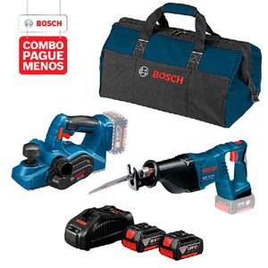 Combo Pague Menos Bosch 18V - Serra Sabre GSA 18V-LI + Plaina GHO 18V-LI, 2 baterias 18V 4,0Ah 1 carregador e 1 bolsa