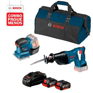 Combo Pague Menos Bosch 18V - Serra Sabre GSA 18V-LI + Lixadeira GSS 18V-10, 2 baterias 18V 4,0Ah 1 carregador e 1 bolsa