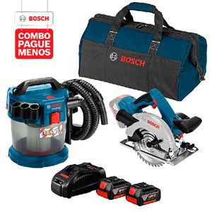 Combo Pague Menos Bosch 18V - Serra Circular GKS 18V-57 + Aspirador de Pó GAS 18V-10 L, 2 baterias 18V 4,0Ah 1 carregador e 1 bolsa