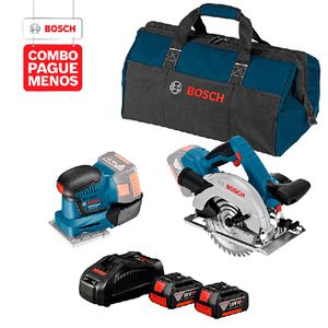 Combo Pague Menos Bosch 18V - Serra Circular GKS 18V-57 + Lixadeira GSS 18V-10, 2 baterias 18V 4,0Ah 1 carregador e 1 bolsa