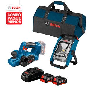 Combo Pague Menos Bosch 18V - Lanterna GLI 18V-1900 + Plaina GHO 18V-LI, 2 baterias 18V 4,0Ah 1 carregador e 1 bolsa