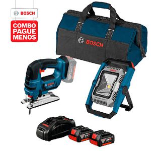 Combo Pague Menos Bosch 18V - Lanterna GLI 18V-1900 + Serra Tico-Tico GST 18V-LI, 18V, 2 baterias 18V 4,0Ah 1 carregador e 1 bolsa