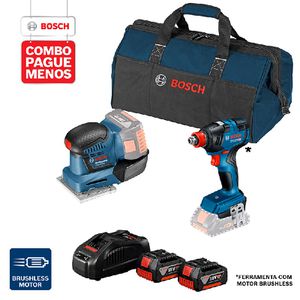 Combo Pague Menos Bosch 18V - Chave de Impacto GDX 18V-200 + Lixadeira GSS 18V-10, 18V, 2 baterias 18V 4,0Ah 1 carregador e 1 bolsa