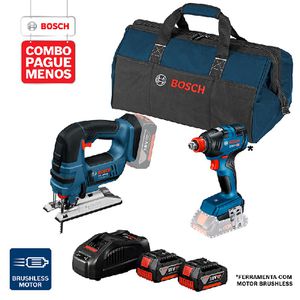 Combo Pague Menos Bosch 18V - Chave de Impacto GDX 18V-200 + Serra Tico-Tico GST 18V-LI, 2 baterias 18V 4,0Ah 1 carregado e 1 bolsa