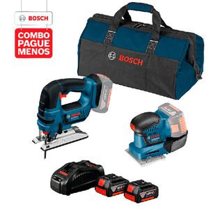 Combo Pague Menos Bosch 18V -Lixadeira GSS 18V-10 + Serra Tico-Tico GST 18V-LI, 2 baterias 18V 4,0Ah 1 carregador e 1 bolsa