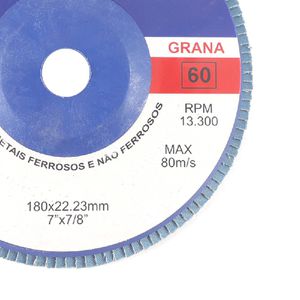 Disco de Lixa Flap 180 x 22mm 7pol x 7/8pol Gr 60 102,0006 ROCAST