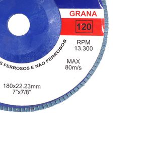 Disco de Lixa Flap 180 x 22mm 7pol x 7/8pol Gr 120 102,0008 ROCAST