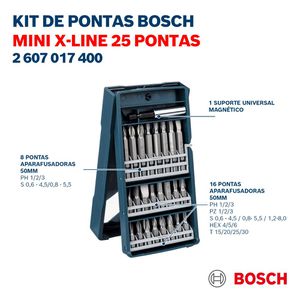 Kit de Pontas para parafusar Bosch Mini X-Line com 25 Peças