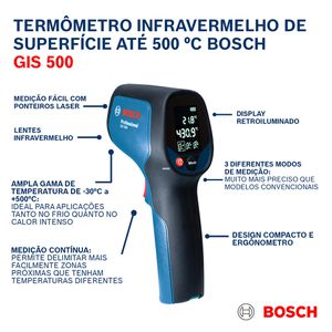 Termômetro Infravermelho de Superfiície até 500 ºC GIS 500 Bosch 