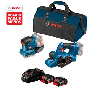 Combo Pague Menos Bosch 18V - Plaina GHO 18V-LI + Lixadeira GSS 18V-10, 18V, 2 baterias 18V 4,0Ah 1 carregador e 1 bolsa