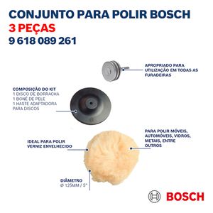 Kit Polido p/Parafus Bosch prato borracha/haste/boné pele