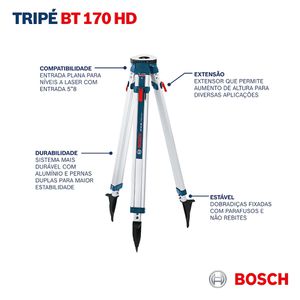 Tripé Bosch BT 170 HD para construção civil, 1,7 metros