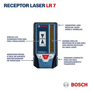 Receptor para nível laser Bosch LR 7 com suporte e saco de proteção