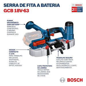 Serra de Fita a Bateria Bosch GCB 18V-63, 18V SB