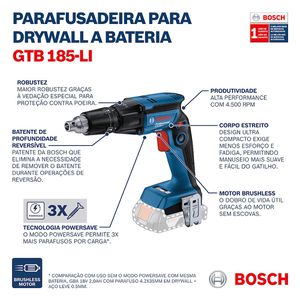 Parafusadeira à bateria para drywall Bosch GTB 185-LI, 18V SB