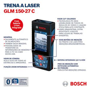 Trena laser Bosch GLM 150-27 C alcance 150m com Bluetooth