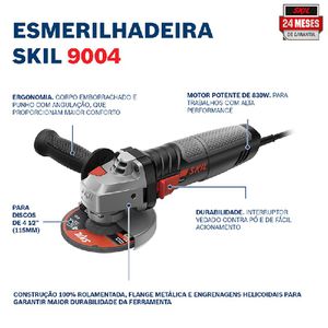 Esmerilhadeira Angular de 4 1/2'' Skil 9004 830W com 2 Discos 