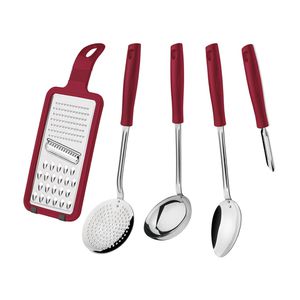 Jogo de Utensílios Easy em Aço Inox 5 Peças Vermelho - Tramontina 